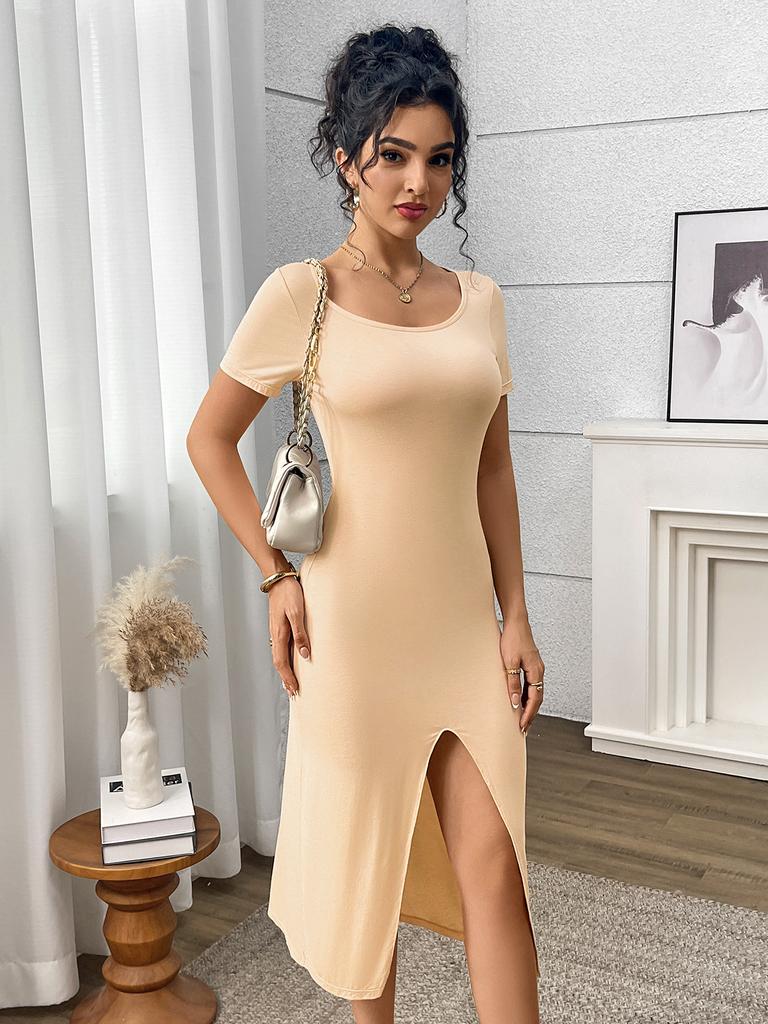 Retro collar dress women's summer new thin waist pure desire to open fork Spice girl hip wrap medium and long dress children