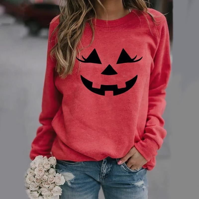 Niedliches Kürbisgesicht Damen Langarm Neuer Mode Pullover Herbst Lässig Komfort Kürbisgesicht Sweatshirt Pullover