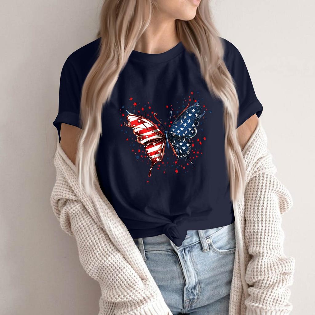 Women's Round Neck Printed Short-sleeved T-shirt Top