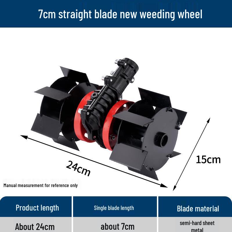 

Насадки для газонокосилки: Прямой нож, Косой нож, Колесо для рыхления почвы, Колесо для копания канав, Прополочное колесо, Колесо для глубокой обработки почвы, Универсальный.