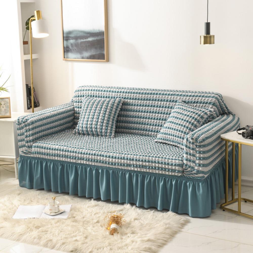 Lace Trim Sofa Protector Cover Solid Color Full Coverage Fabric Sofa Cover for All Seasons