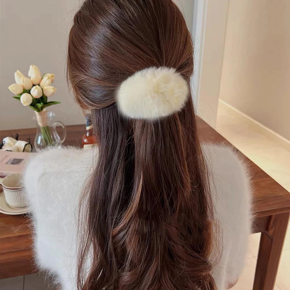 10.5cm Rex Rabbit Hair Hairpin Black Ponytail Hair Clips Girls Cute Plush Hair Clips Hairpin Fashion Women Hair Accessories