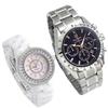 Pair of Watches Men's Japanese-made Chronograph with Sapphire Glass Women's Full Ceramic White Watch with Sapphire Glass (Black Pink)