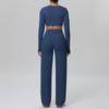European Sportswear Yoga Set: Long Sleeve Top with Chest Pads and Breathable Straight-Leg Pants for Women