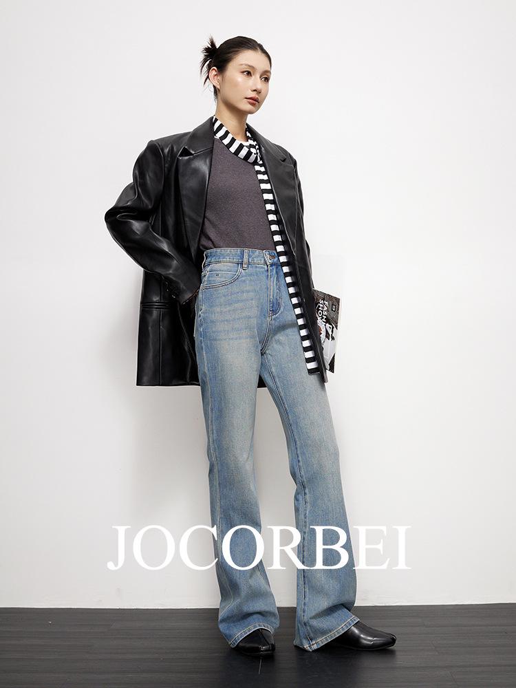 JOCORBEI Four-Way Stretch Retro High-Waisted Flare Denim Pants for Women