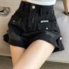 Summer Women Shorts Pants Lady High Waisted Loose High Street Denim Pants Female Streetwear Black Gray Wide Leg Short Jeans