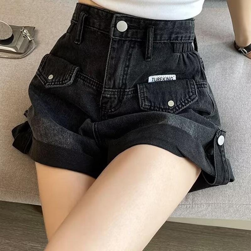 Summer Women Shorts Pants Lady High Waisted Loose High Street Denim Pants Female Streetwear Black Gray Wide Leg Short Jeans