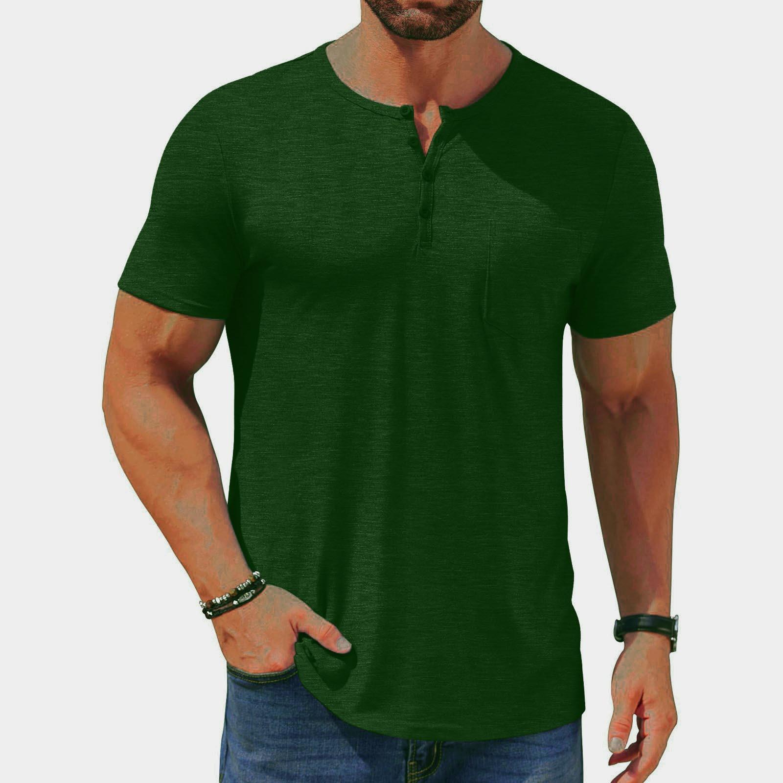 

Men s Casual Slim Short Sleeve Fashion T-shirt Button-down -neck Summer армия зеленый
