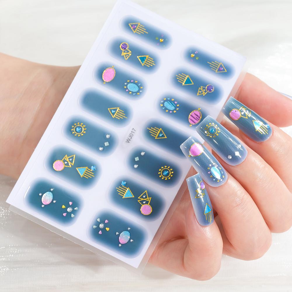 14 Tips/sheet Women Girls Full Cover Self-adhesive Nail Polish Stickers Baking Free Marble, Shell Pattern Nail Wrap Decals Decor