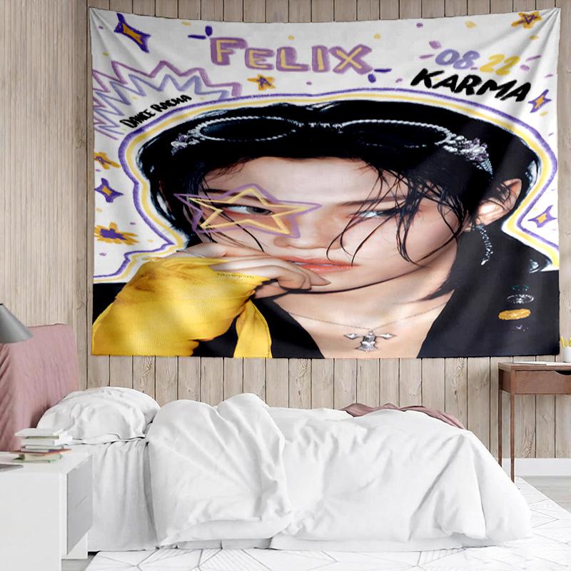 1PC K-pop Stars And Cute Bears K-pop music group Tapestry Accessories for Bedroom,Livingroom, dormitory Room Wall Decor Fan Birthday Gifts