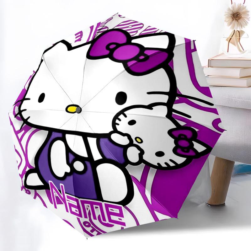 1PC Hello Kitty, Purple Theme - Custom Name Automatic Folding Umbrella - Compact 8-Rib Design, Durable Plastic & Iron, Daily Use S0106001