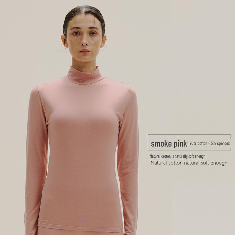 Women's Slim Fit Pure Cotton Mid-Neck Sweater - Solid Color, Autumn/Winter Warm Innerwear