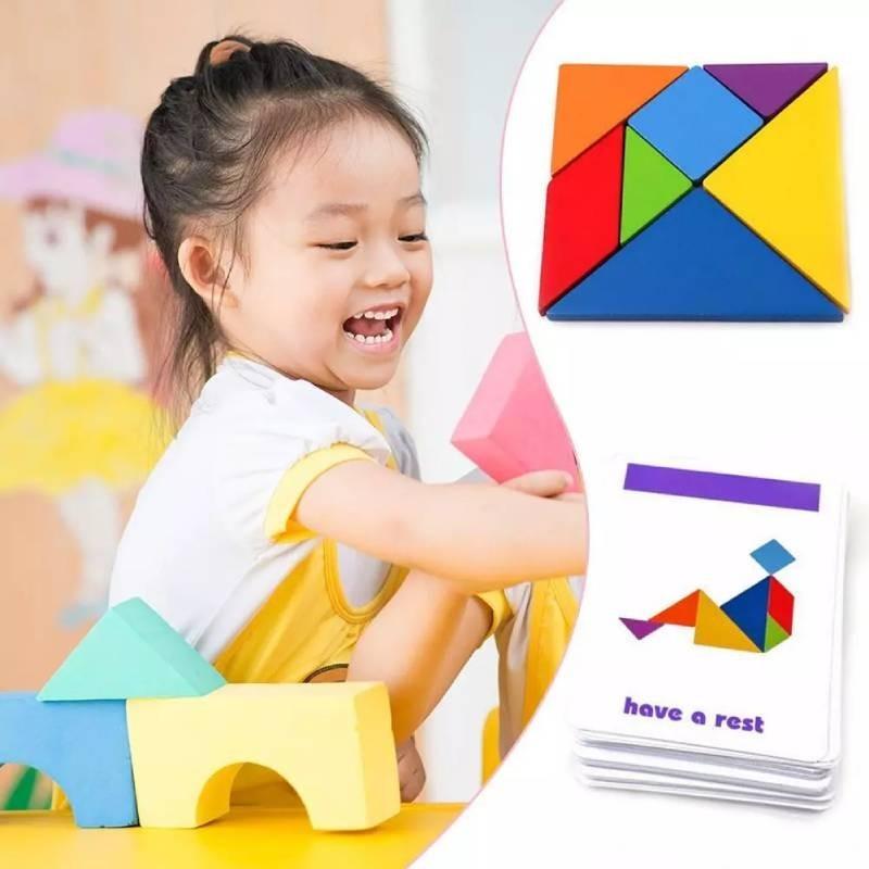 Langlebiges magnetisches Holz-Tangram-Puzzle für Kinder, Lernspielzeug für Kindergarten und Grundschule
