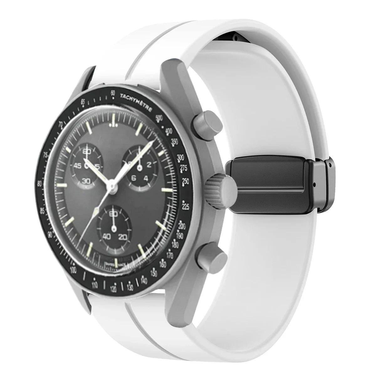 

2025 Силіконовий ремінець для Omega X Swatch Joint MoonSwatch Planet Ремінець для годинника Металева магнітна застібка Браслет на зап ястя Замінний браслет 20MM білий