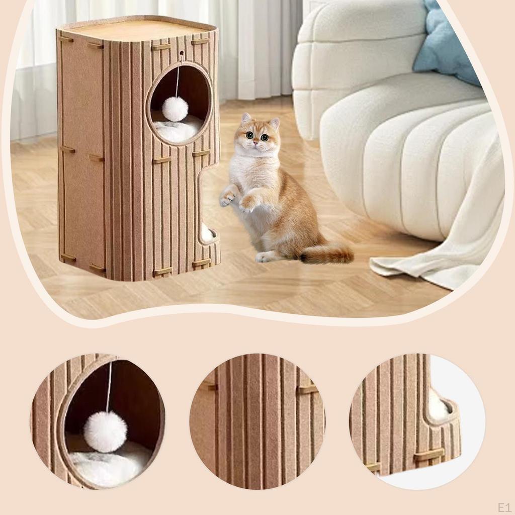 Cat House Bed for Indoor Cats 2 Tiered Nest Sleeping Play Comfortable Prevents Furniture Damage with