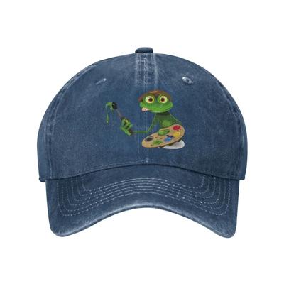 Green Frog Artist Vintage Adjustable Washed Denim Cotton Low Profile Man Dad Trucker Hat Black Fitted Baseball Ball Cap for Men
