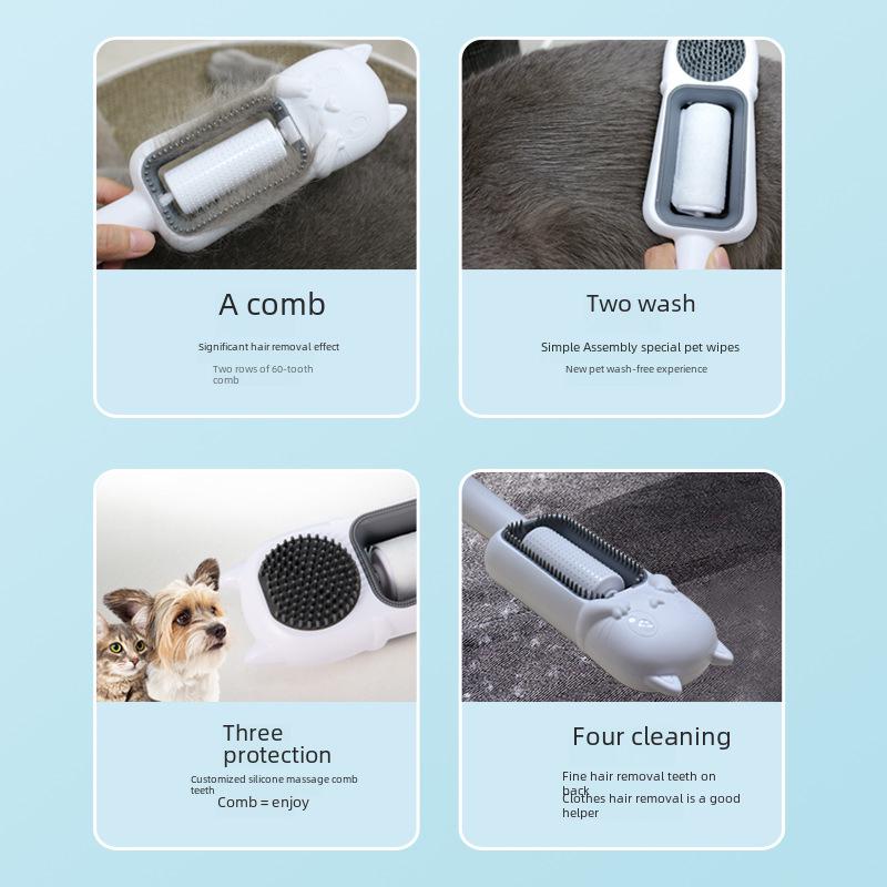 Pet Hair Remover: Disposable Wet Wipe Roller and Comb for Cats and Dogs