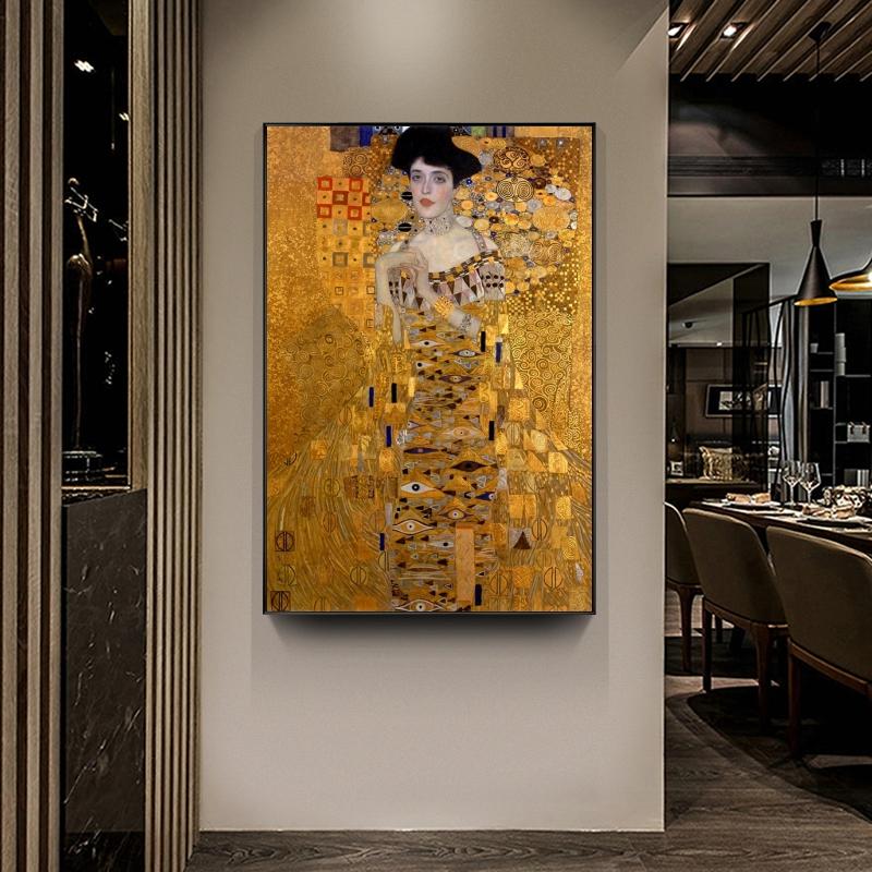 Classical Famous Gustav Klimt Kiss Canvas Paintings Reproductions Portrait Of Adele Bloch Art Posters Wall Picture Home Decor