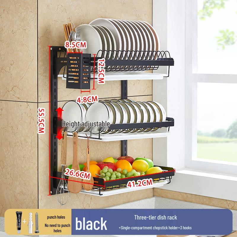 Wall-Mounted Stainless Steel Dish Rack: Punch-Free