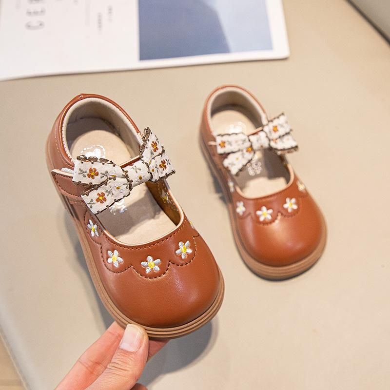 Mädchen Prinzessin Schuhe Frühling und Herbst neue Kinderlederschuhe Schleife bestickt Babyschuhe vielseitige Kinder Einzelschuhe