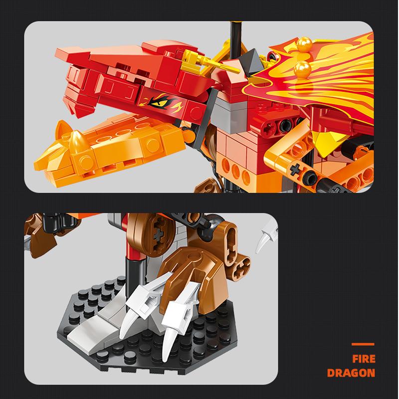 409PCS Fire Dragon Building Blocks Flying Dragon Animal Model Bricks Creative Desktop Decoration Boy DIY Toys Kids Holiday Gifts
