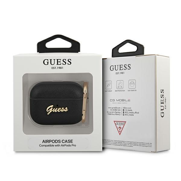 Guess Guapsasmk Airpods Pro Cover Czarny/Black Saffiano Script Metal Collection