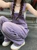 Women's Retro Purple High-Waist Denim Overalls - Slimming, Loose, Wide-Leg Jumpsuit for Spring & Summer