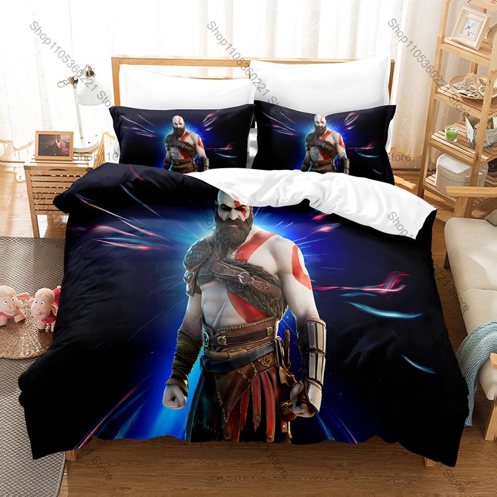 Grafika Wojownika Kratos i Atreus God Of War Ragnarok Przygoda w Dzikim Lesie Gra Walki Pościel Poszewka na Kołdrę + 2 Poszewki na Poduszki