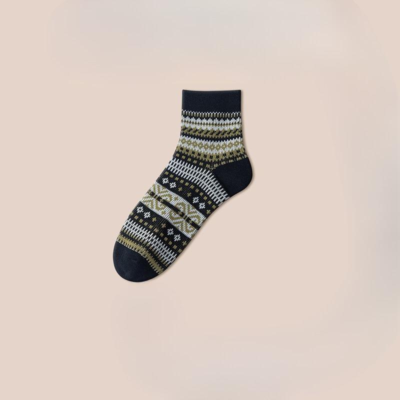 Retro Ethnic Style Women's Mid-calf Odor-resistant and Sweat-absorbent Fall Double-needle Trendy Socks, Spring-autumn Long Women's Socks