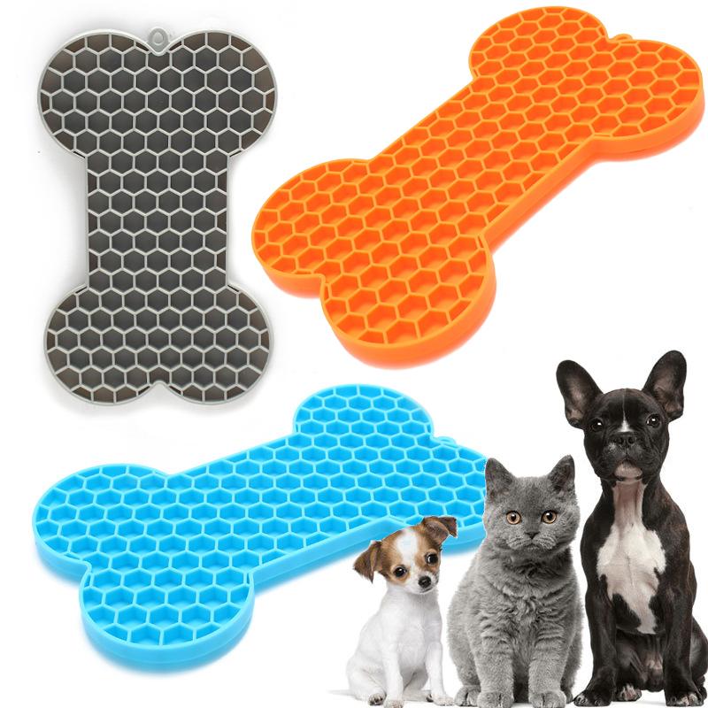 1PC Dog Slow Food Pad Bone Silicone Pet Licking Pad Pet Placemat Cat Slow Feeding Mat Dog Lick Mats Silicone