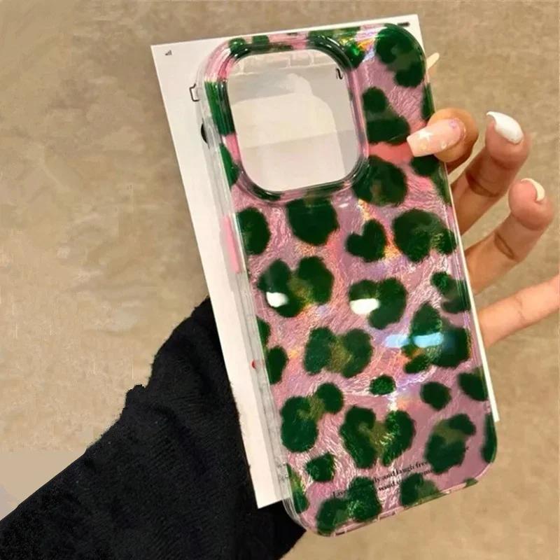 Phone Case For iPhone 17 16 15 14 13 11 12 Pro Max Air XS 16E Plus SE2 Korean Cute Leopard Print Gradient Patern Lovely Cover