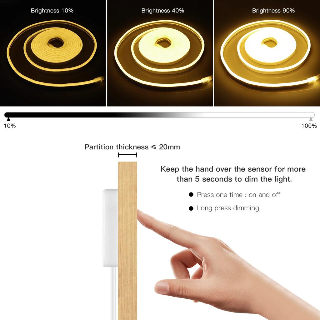 Spina di UE 12V 1M/2M/3M/4M/5/M Lampada al neon a strisce LED impermeabile con scansione manuale e interruttore dimmer touch per l'illuminazione dell'armadio da cucina