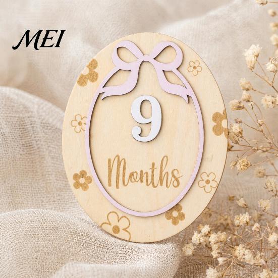 Baby Growth Record Decoration Monthly Milestone Ornaments, Wooden Markers with 3D Bow And Flower Newborn Gift Decoration, Cards for Photos Keepsake