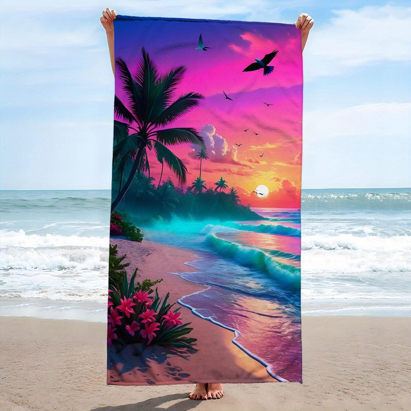 

Яркое пляжное полотенце для ванны «Закат» - Мягкое, Супервпитывающее и с тропическим дизайном для ежедневного использования и идеально для расслабляющих моментов 50x100cm