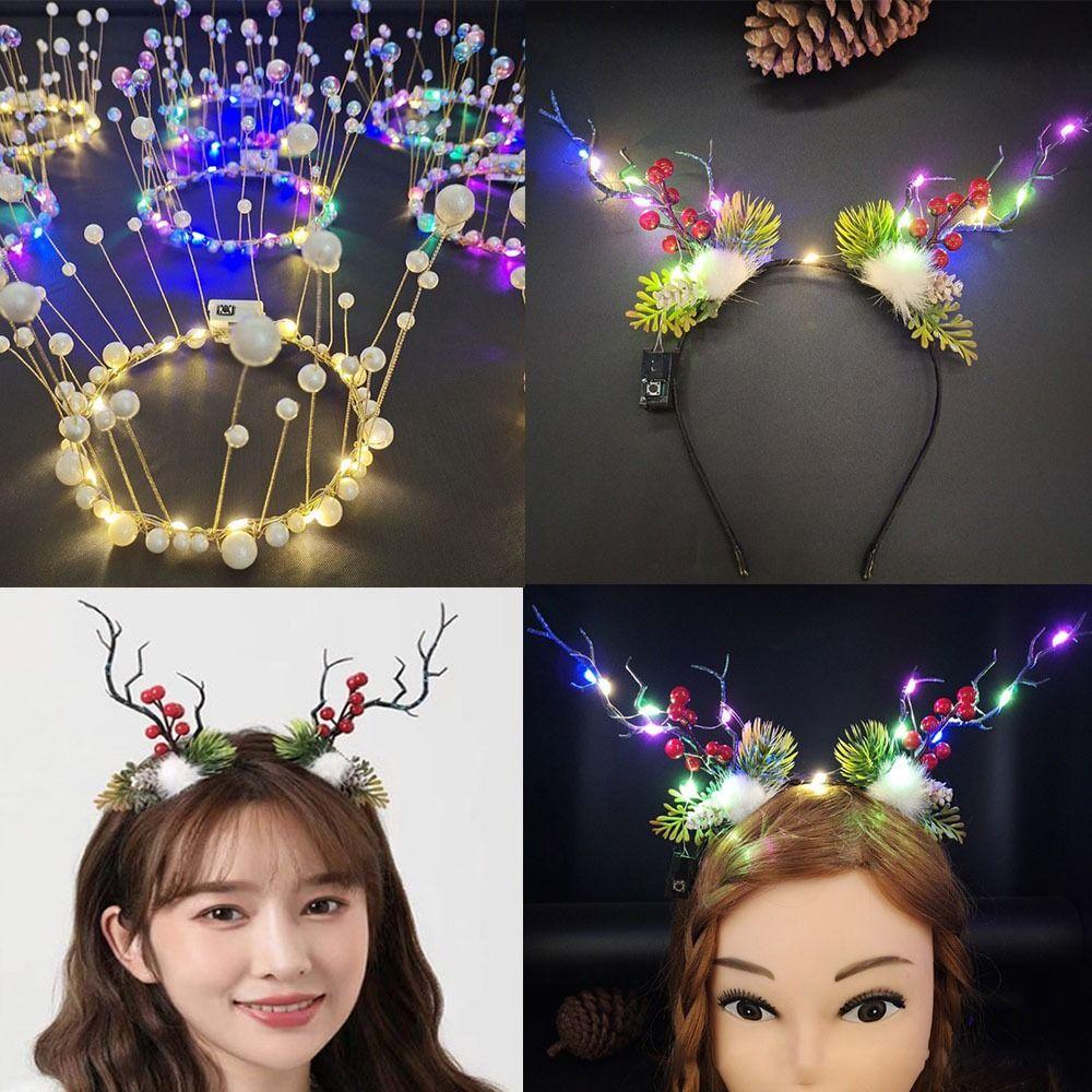 Bandeau Perle Couronne Fleur Lumineux Bandeau Guirlande LED Lumineuse Décoration Fête de Noël