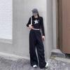 Ladies Autumn Winter Long Sleeve Crew Neck Slim Fit Basic Star Letter Printed Pullover T Shirt Crop Top for Layering