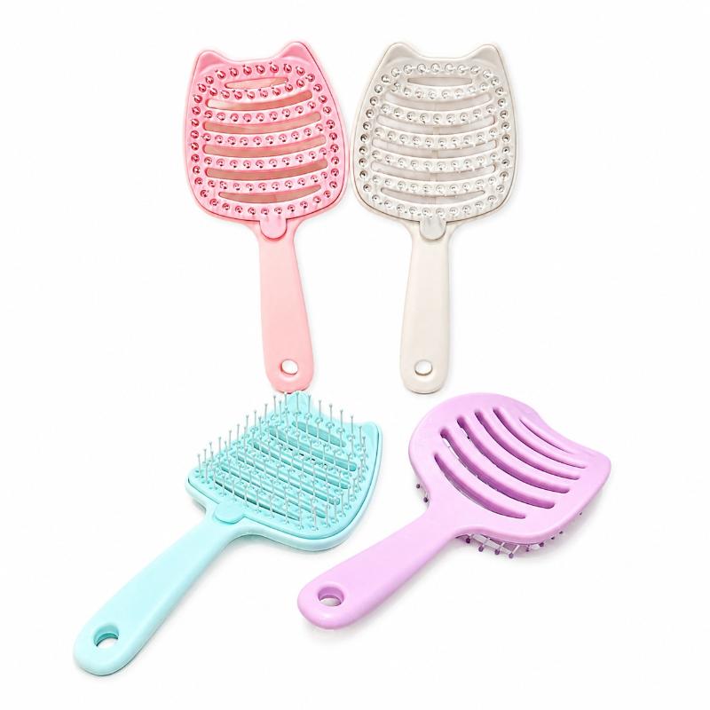 Cute Cat Ear Detangling Hair Brush Self Cleaning Design Soft Massage Bristles For Daily Hair Care Home Travel Use