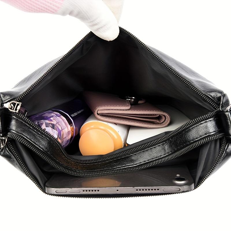Women's Large Capacity Soft PU Leather Shoulder Bag With Multiple Zipper Compartments, Simple Crossbody Casual Purse