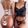 French underwear women's ultra-thin large breasts show small large size underwear, sexy embroidery gathers beautiful back lace bra set