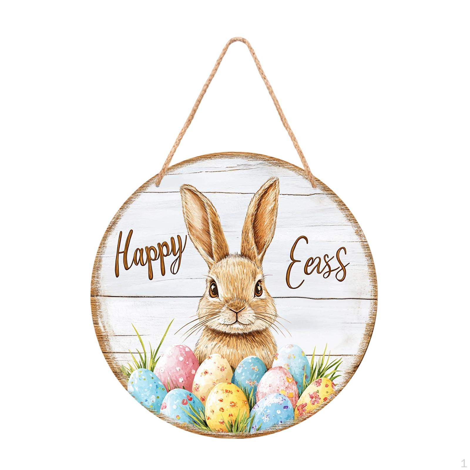 Easter Bunny Wooden Door Sign Spring Garden Ornament Wood Home Hanging Plaque Decoration Style A
