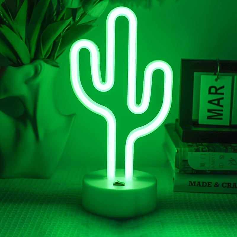 LED Cactus Neon Sign with Base - USB and Battery Powered Night Light, Bedroom Living Room Bedside Desk Light USB Gadget
