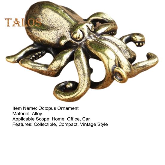 Octopus Ornament Tabletop Retro Alloy Octopus Squid Figurine Solid Metal Collectible Octopus Statue for Home Office Car Decor