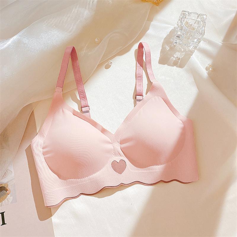 

Сексуальные бюстгальтеры Push Up для женщин с узором Love Heart, бюстгальтер с глубоким V-образным вырезом, милое нижнее белье для женщин, бесшовное беспроводное мягкое нижнее белье L розовый