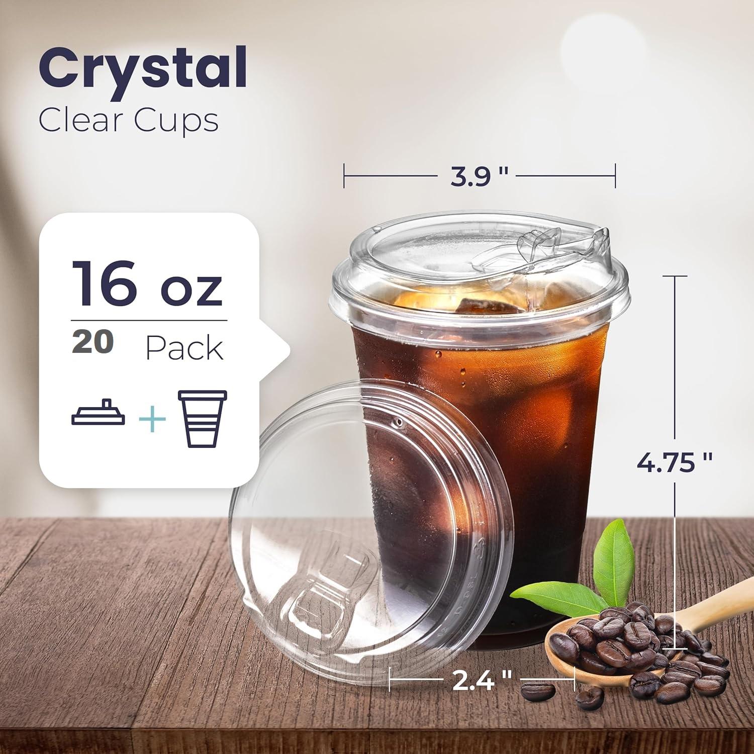 

12/16//20/24/32OZ Clear Plastic Cups with Sip Lids Disposable Plastic Coffee Cups To Go Cups for Iced Coffee Smoothies Soda