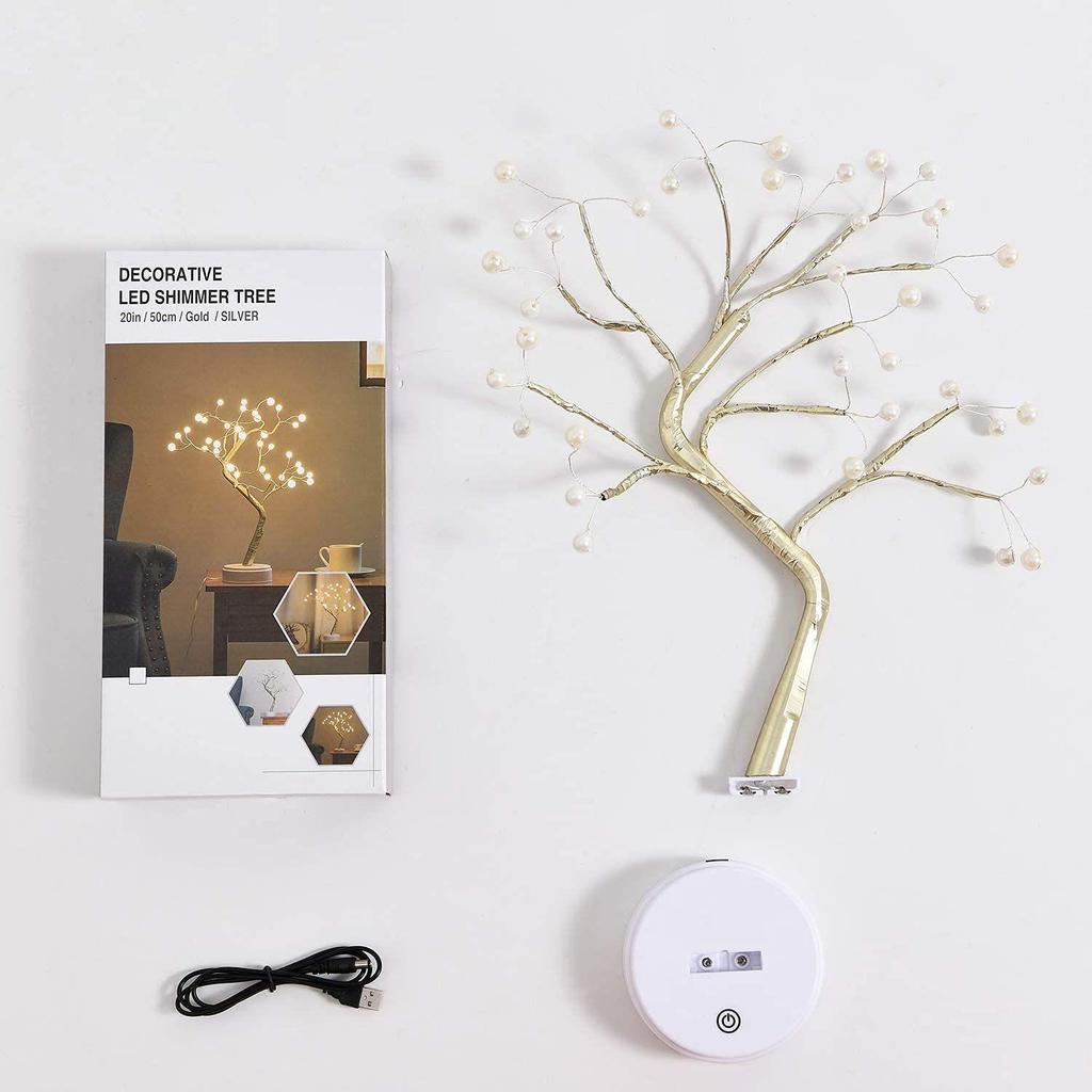 Plastic Bonsai Trees Lamp, Diy Artificial Tree Lamp With 36 Pearls Led,Touch Switch, Or Battery For Christmas Desktop Indoor Decoration