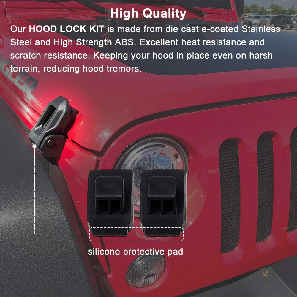 Jeep Hood Latch For 2007-2018 Jeep Wrangler Jk JL Black Stainless Steel Catch Kit Accessories To 2018 Jeep Wrangler