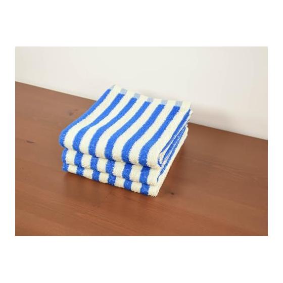 Kosugizen Daily Face Towel BASIC Middle Stripe Blue Set of 3 34 X 80cm Moderate Volume Everyday Use AMZG-2603A-BLL