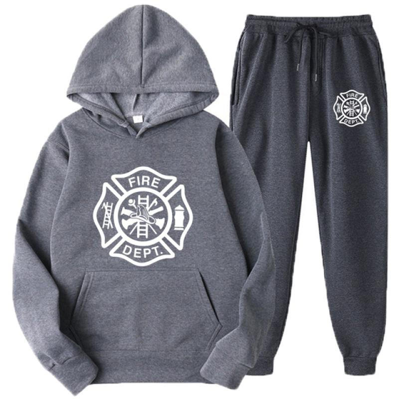 Fire Rescue Firefighter Solid Color Tracksuit Men Set New Casual Men's Hoodies + Pants Two-Piece Tracksuit Sportswear Set Unisex