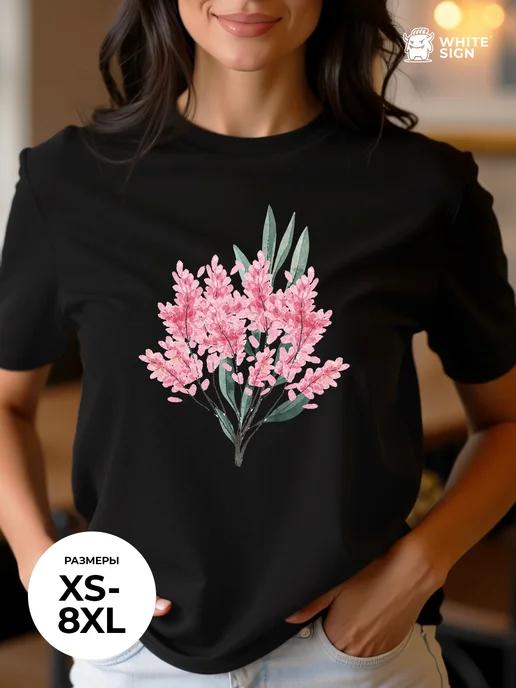 Pink Lilac Print Oversized Cotton T-Shirt (Dressy Style) L