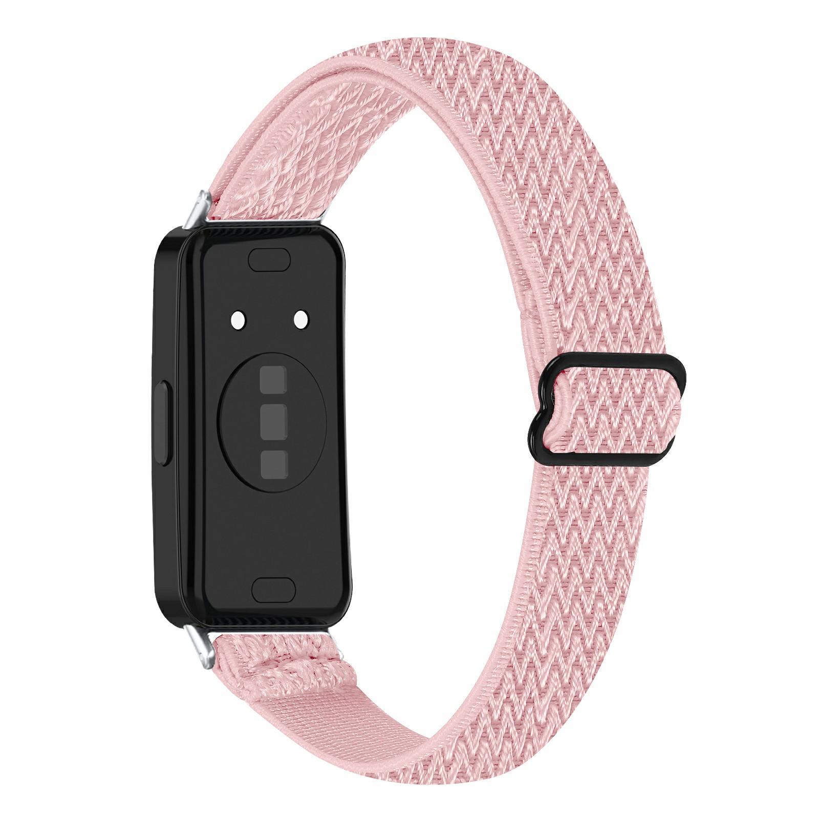 

For Huawei Band 10/9/8 Adjustable Nylon Watch Band Wave Design Elastic Wrist Strap Pink